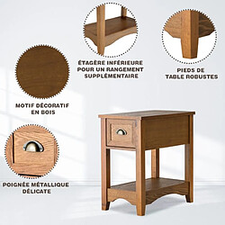 Helloshop26 Table d'appoint table de chevet avec tiroir pieds en bois d'hévéa bout de canapé rétro pour chambre salon 56 x 33 x 58,5 cm bronzé 20_0005210