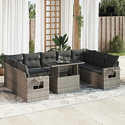 vidaXL Salon de jardin avec coussins 10 pcs gris résine tressée