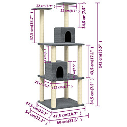 vidaXL Arbre à chat avec griffoirs en sisal Gris foncé 141 cm pas cher