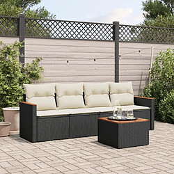 Maison Chic Ensemble de 5 Tables et chaises d'extérieur avec coussins,Salon de jardin noir résine tressée -GKD331823