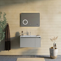 Kiamami Valentina ARMOIRE DE SALLE DE BAIN 80CM SABLE MAT ET MIROIR À LED AVEC HORLOGE | MONACO