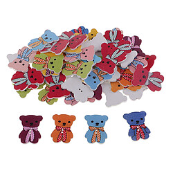 50pcs dessin animé ours boutons en bois 2 trous couture scrapbooking bricolage artisanat