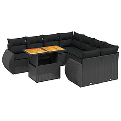 Maison Chic Ensemble Tables et chaises d'extérieur 9 pcs avec coussins,Salon de jardin noir résine tressée -GKD735439