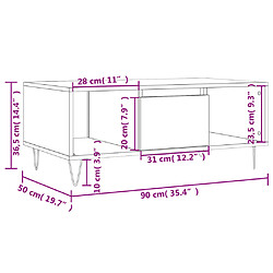 vidaXL Table basse Gris béton 90x50x36,5 cm Bois d'ingénierie pas cher