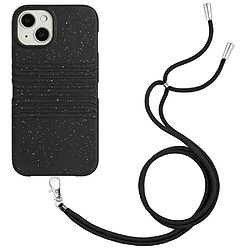 Coque en TPU + paille de blé entièrement biodégradable, texture naturelle, antidérapant avec sangle pour votre iPhone 13 mini 5.4 pouces - noir