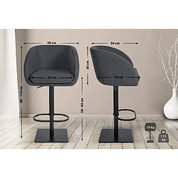 Decoshop26 Tabouret de bar chaise haute x1 avec revêtement en feutrine gris base métal carrée noir 10_0004875