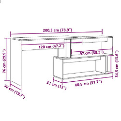 vidaXL Bureau d'angle chêne artisanal 200,5x50x76 cm bois d'ingénierie pas cher