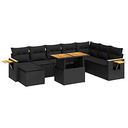 vidaXL Salon de jardin avec coussins 7 pcs noir résine tressée acacia