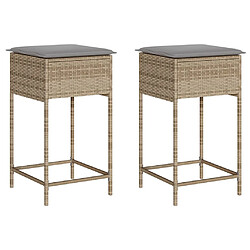 vidaXL Tabourets de bar jardin avec coussins lot de 2 beige poly rotin