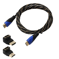 Wewoo Câble noir 1.8 m HDMI 1.4 Version 1080P tissé Net Ligne Bleu Tête HDMI Mâle à HDMI Audio Vidéo Connecteur Adaptateur avec 2 Bending HDMI Set