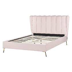 Beliani Lit double en velours avec port USB 140 x 200 cm rose MIRIBEL pas cher