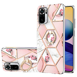 Coque en TPU anti-chute, motif marbré anti-jaunissement IMD flexible avec béquille fleurs roses pour votre Xiaomi Redmi Note 10 4G/10S