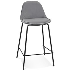 Alterego Tabouret snack mi-hauteur 'FENTON MINI' en velours gris et pied en métal noir