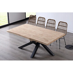 Pegane Table à manger rectangulaire en bois de chêne avec pieds en métal noir - Longueur 180 x Profondeur 100 x Hauteur 76 cm