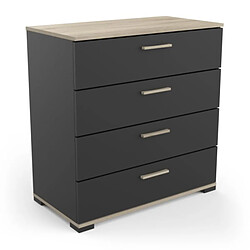 Dansmamaison Commode 4 tiroirs Noir mat/Chêne clair - ZILY pas cher