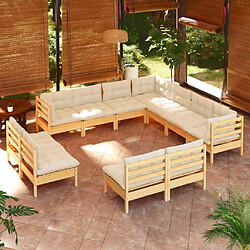 Maison Chic Salon de jardin 11 pcs avec coussins | Ensemble de Table et chaises | Mobilier d'Extérieur crème Bois de pin massif -GKD72657