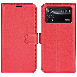 Etui en PU texture litchi avec support, rouge pour votre Xiaomi Poco X4 Pro 5G