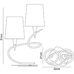 Luminaire Center Lampe de Table Mara 2 Ampoules E14, chrome poli avec Abat jours blanc ivoire