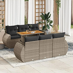 vidaXL Salon de jardin avec coussins 7 pcs gris résine tressée