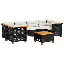 vidaXL Salon de jardin 7 pcs avec coussins noir résine tressée