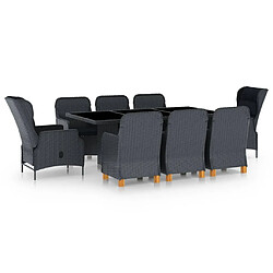 Maison Chic Mobilier à dîner 9 pcs et coussins- Ensemble table et chaises d'extérieur - Salon/Mobilier de jardin classique Résine tressée Gris foncé -MN17302