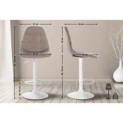 Avis Decoshop26 Tabouret de bar x1 avec repose-pieds hauteur réglable pivotant assise en tissu taupe cadre métallique blanc 10_0004854