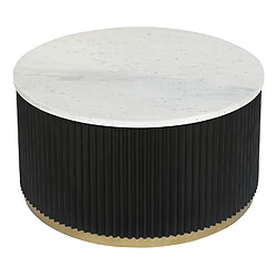 Pegane Table basse ronde en marbre blanc et métal noir - Diamètre 80 x Hauteur 40 cm