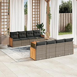 Maison Chic Salon de jardin 9 pcs avec coussins | Ensemble de Table et chaises | Mobilier d'Extérieur gris résine tressée -GKD82556