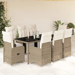 vidaXL Ensemble de bistro de jardin 9 pcs coussins marron poly rotin