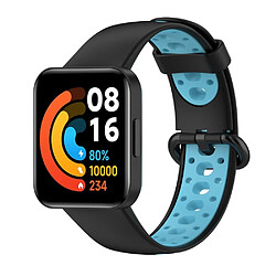 Bracelet en silicone bicolore, sangle respirante, noir/bleu pour votre Xiaomi Redmi Watch 2