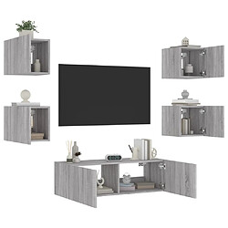 Maison Chic Lot de 5 Meuble TV muraux, Banc TV avec lumières LED pour salon, Meuble de rangement sonoma gris -GKD90177