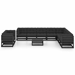 Maison Chic Salon de jardin 11pcs + coussins - Mobilier/Meubles de jardin - Table et chaises d'extérieur Noir Bois de pin massif -MN96132