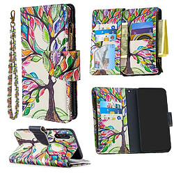 Etui en PU fermeture éclair à motifs élégant avec 9 porte-cartes arbre colorisé pour votre Samsung Galaxy A30s/A50/A50s