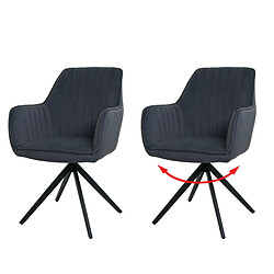 Decoshop26 Lot de 2 chaises de salle à manger avec accoudoirs siège rotatif en tissu anthracite cadre en acier noir 04_0007370