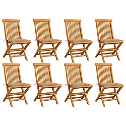 vidaXL Chaises de jardin et coussins beige lot de 8 Bois teck massif