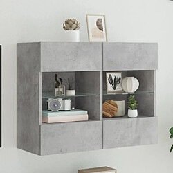 Maison Chic Meuble TV mural, Banc TV avec lumières LED pour salon, Meuble de rangement gris béton 78,5x30x60,5 cm -GKD99216