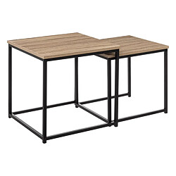 Pegane Set de 2 table carrée en MDF chêne et métal noir - Longueur 45 x Profondeur 45 x Hauteur 45 cm