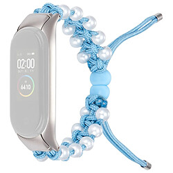 Bracelet en nylon perles décorées, cordon de serrage réglable, bleu pour votre Xiaomi Mi Band 3/4