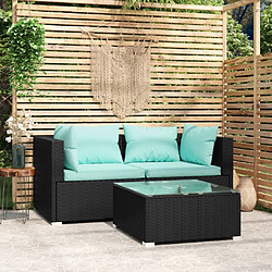 vidaXL Salon de jardin 3 pcs avec coussins Noir Résine tressée