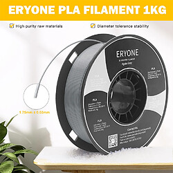 None Filament PLA ERYONE pour imprimante 3D 1,75 mm Tolérance 0,03 mm 1 kg (2,2 lbs)/bobine - Gris agate