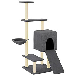 Helloshop26 Arbre à chat meuble tour grimper jouet grattage grattoir escalade plateforme avec griffoirs en sisal foncé 130,5 cm gris 02_0022652