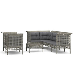 vidaXL Salon de jardin 8 pcs avec coussins Gris Résine tressée