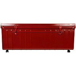 Avis Pierre HENRY Table basse en acier sur roulettes Habitat 90 cm rouge.