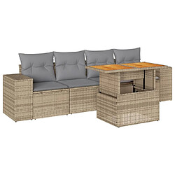 vidaXL Salon de jardin avec coussins 5 pcs beige résine tressée