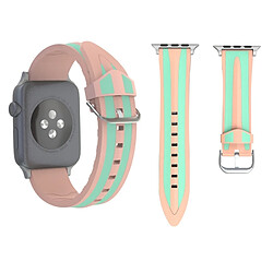 Wewoo Bracelet rose et vert pour Apple Watch Series 3 & 2 & 1 42mm Mode Double Stripes Silicone de montre +