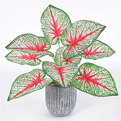 9 têtes de taro artificiel feuilles décor maison jardin, blanc / rouge rouge