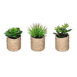 Pegane Lot de 3 plantes vertes artificielles avec pot en corde coloris sable