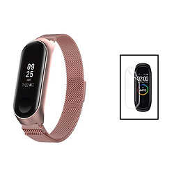 PHONECARE Kit Bracelet Milanese Loop Fermoir Magnétique + Film de Gel Full Cover pour Xiaomi Mi Band 7 - Rose / Transparent