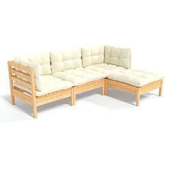 Maison Chic Salon de jardin 4 pcs avec coussins | Ensemble de Table et chaises | Mobilier d'Extérieur crème Bois de pin -GKD42324