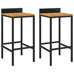 vidaXL Tabourets de bar lot de 2 noir résine tressée et bois d'acacia